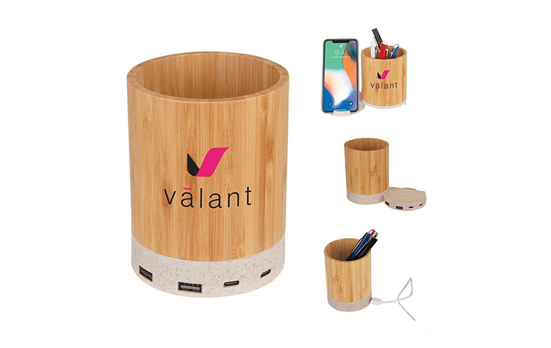 Bamboo Pen Cup w/ 10W Wireless Charger